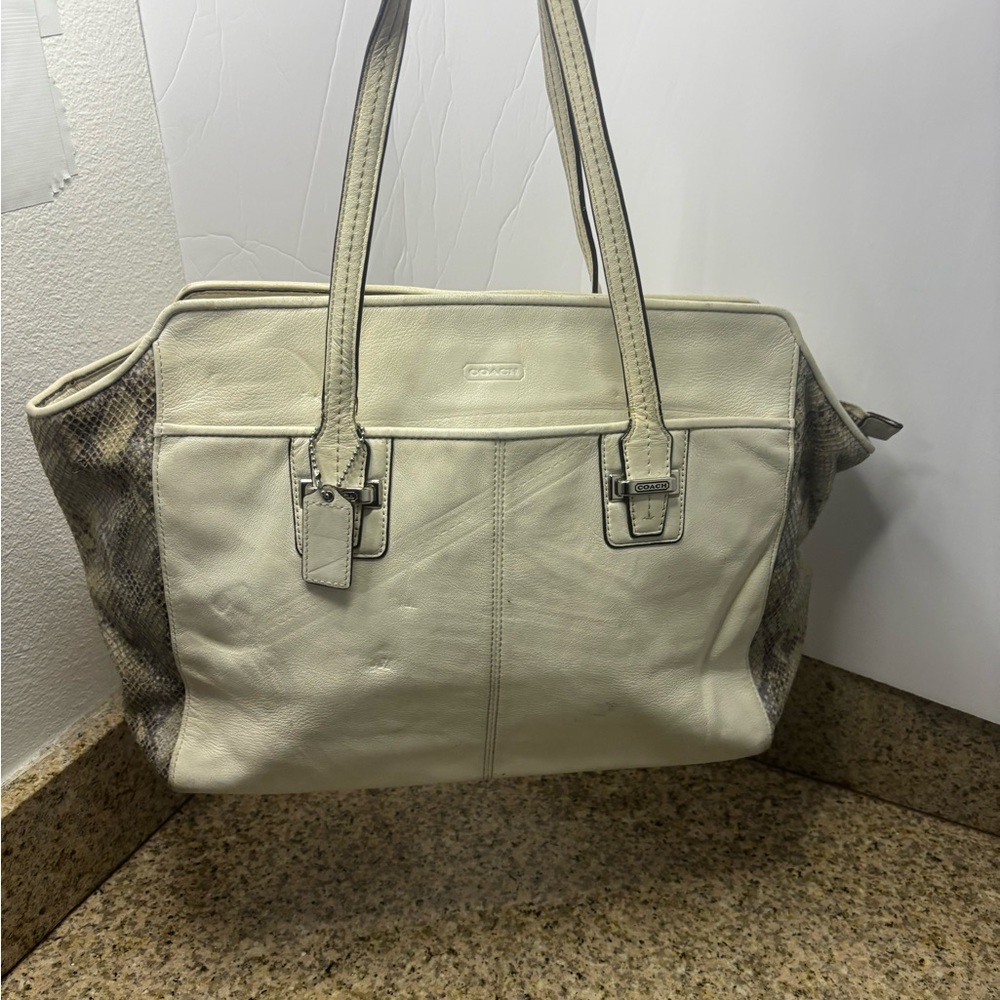 Coach Cream and Gray Shoulder Bag